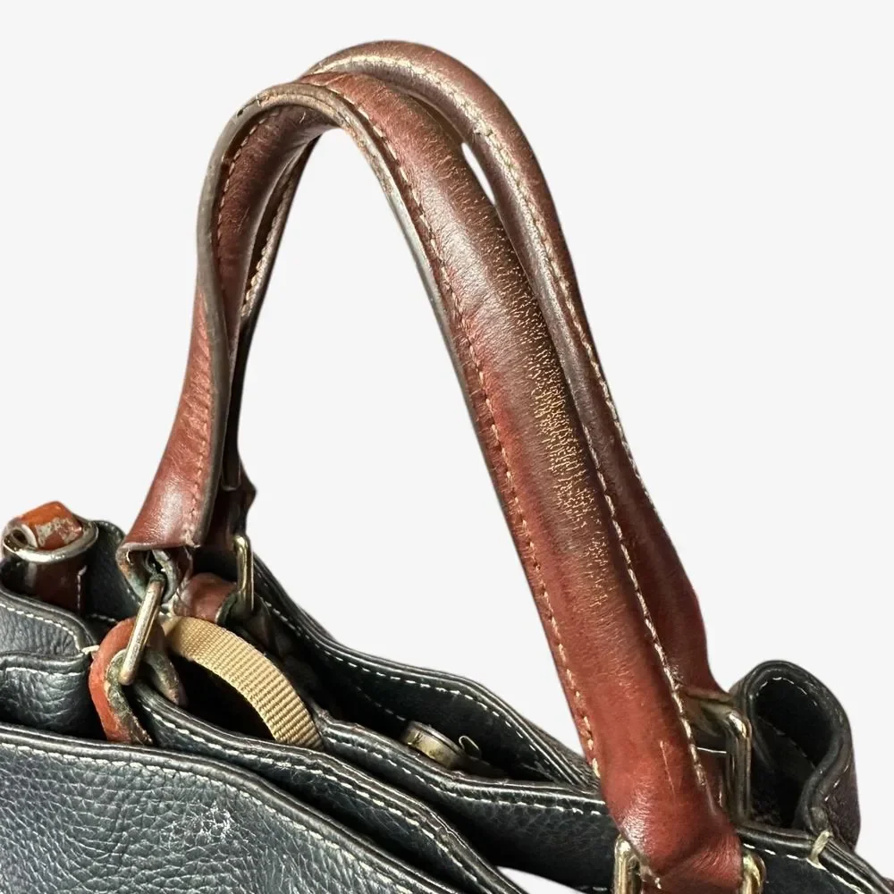 Dooney & Bourke Pebbled Leather Satchel Black Brown Trim